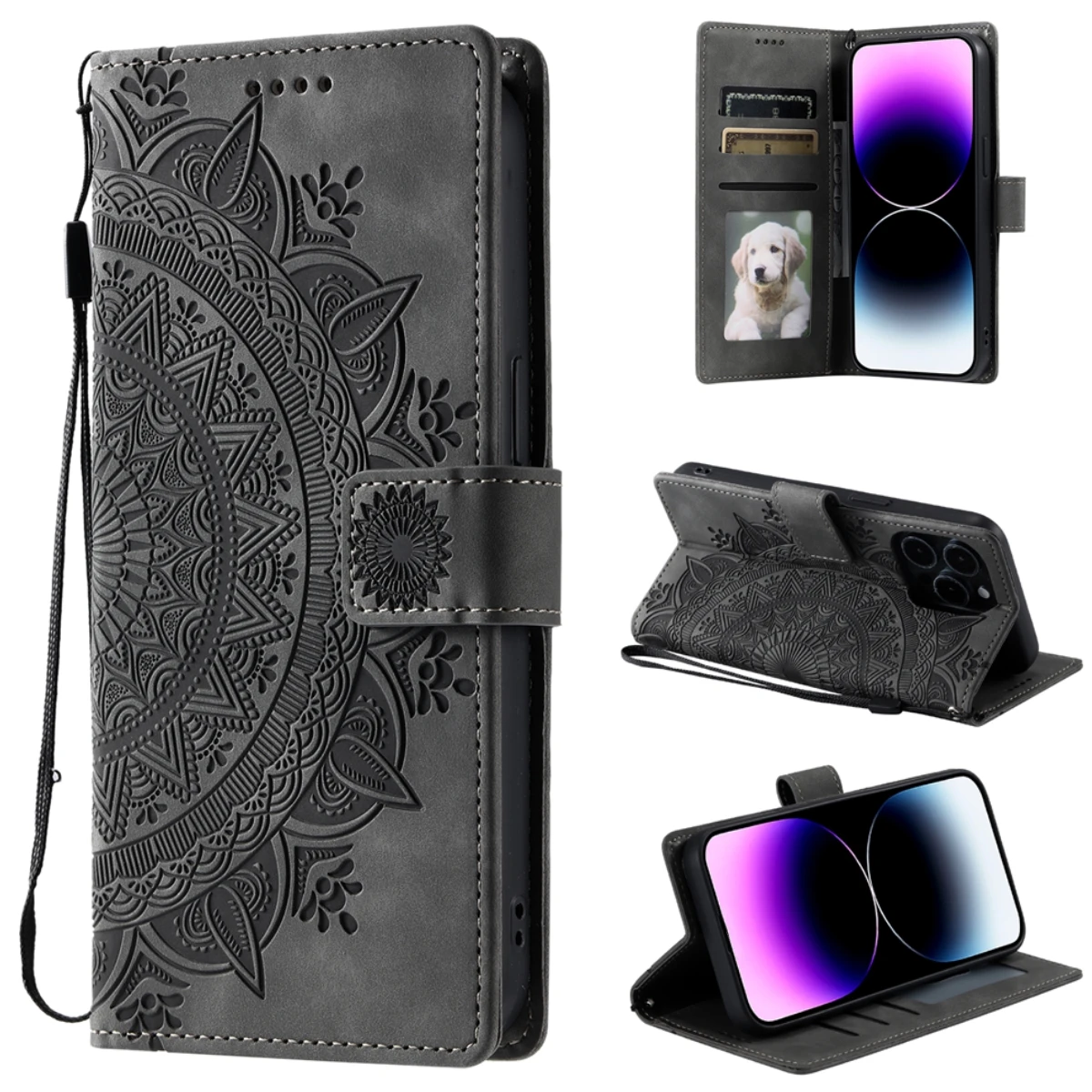 Geprägte Totem-Leder-Handyhülle für Samsung Galaxy S26 S25 Edge S24 S23 FE S22 Ultra S21 S20 Plus Note20 Flip Wallet Cover