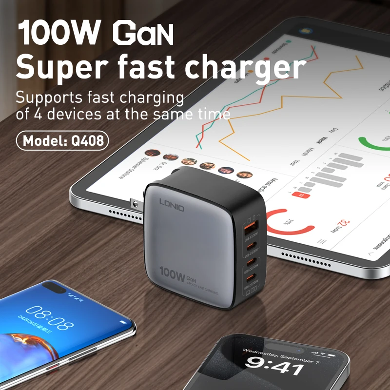 LDNIO 100W Fast Charger Type C Gan Usb PD Laptop Phone Travel Adapter For MacBook Iphone Xiaomi Samsung UK EU US Kr Plug Charger