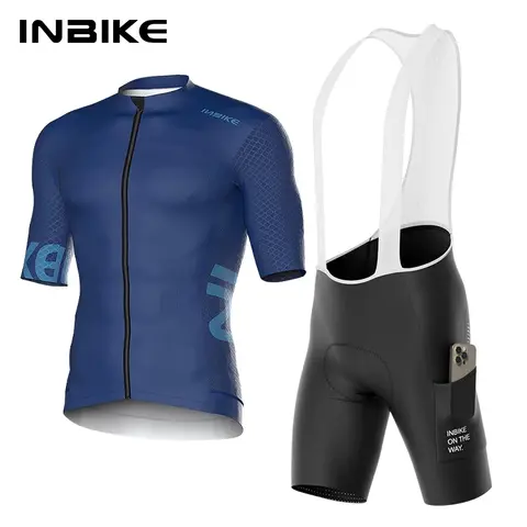 INBIKE Cycling Jersey Set Bicycle Short-Sleeved Shorts Suits for Men Quick-Drying Road Biking MTB Cycling Clothing with Pockets