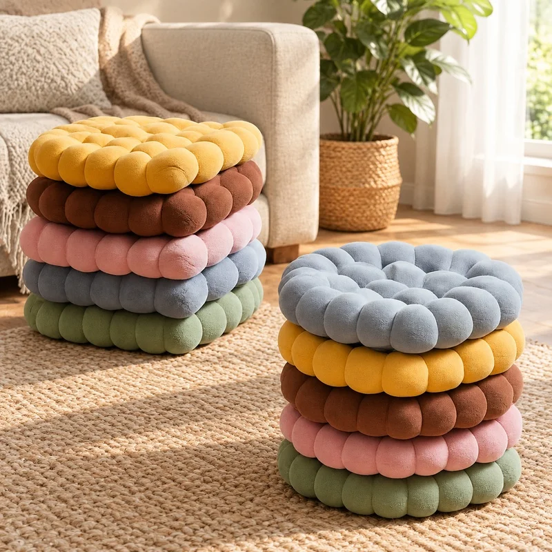 Large Biscuit-Shaped Soft Cushion for Tatami Seating, Plush Decorative Pad with Comfortable Backrest Support