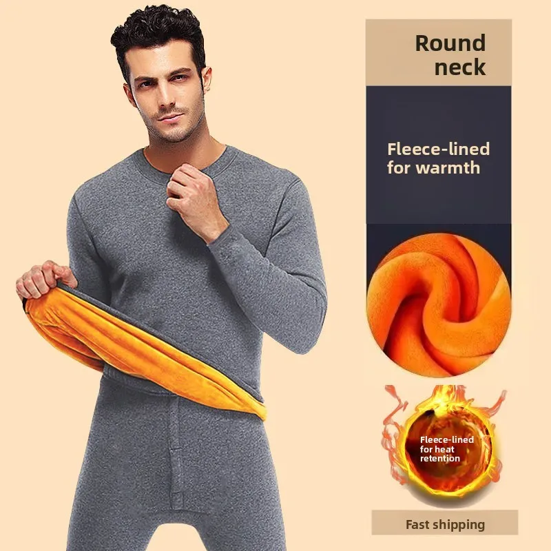 Thickened Warm Underwear Set for Men And Women Long Sleeve Polyester Fiber One-piece Suit for Autumn And Winter Cold Prevention