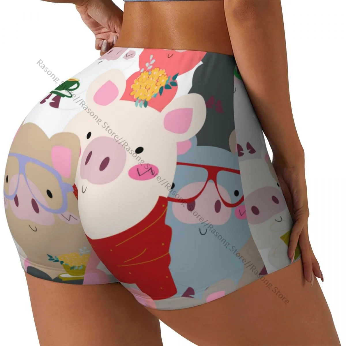 

Yoga Shorts Vintage Cute Baby Pig Pastel Cartoon Comic Art Women Biker Tight Elastic Workout Sports Leggings Sportswear