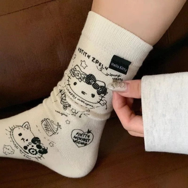 Sanrio Hello Kitty Mid-calf Socks Cartoon One Size Fits All Mid Length Socks Cute Girl Long Socks Comfortable Running Sock Gift