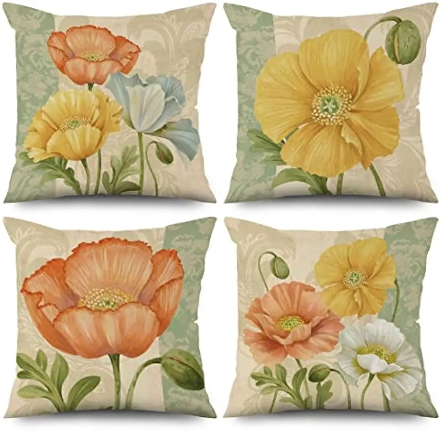 Flower Pattern Printed Pillowcase Sofa Decorative Cushion Cover Garden Seat Decorative Pillowcase Home Decor