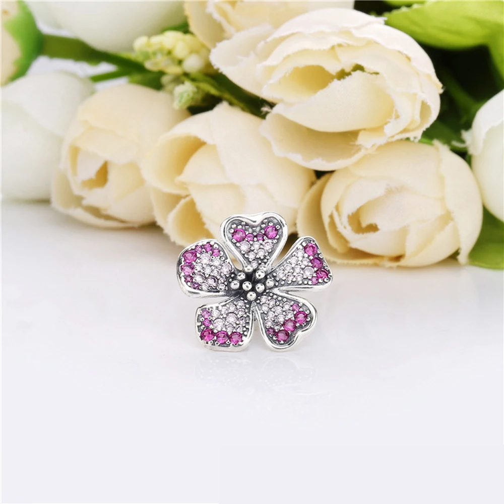 925 فضة الزهور الملونة أربع أوراق البرسيم فراشة خرز تميمة مناسبة صالح الأصلي سوار رائعة DIY مجوهرات