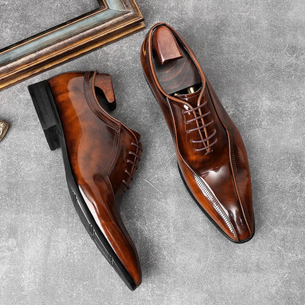 Luxury Men's Dress Shoes PU Leather Shoes Lace Up Office Black Oxfords Flats Wedding Party Shoe Business Pointed Toe Men Shoes