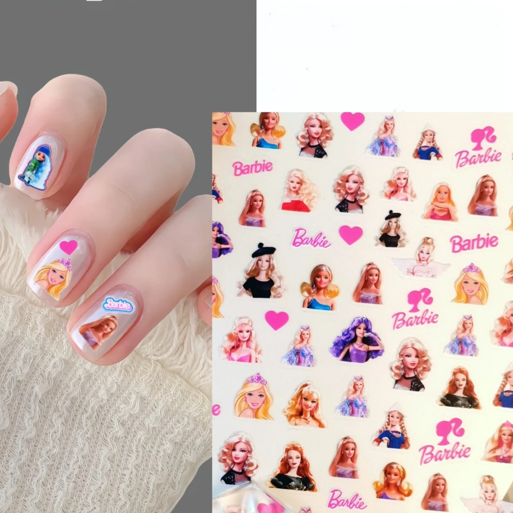 

1 sheet Barbie Cartoon New 5D Relief Nail Art Stickers Nail Decals for Manicure fashion Design DIY Happy Accessories