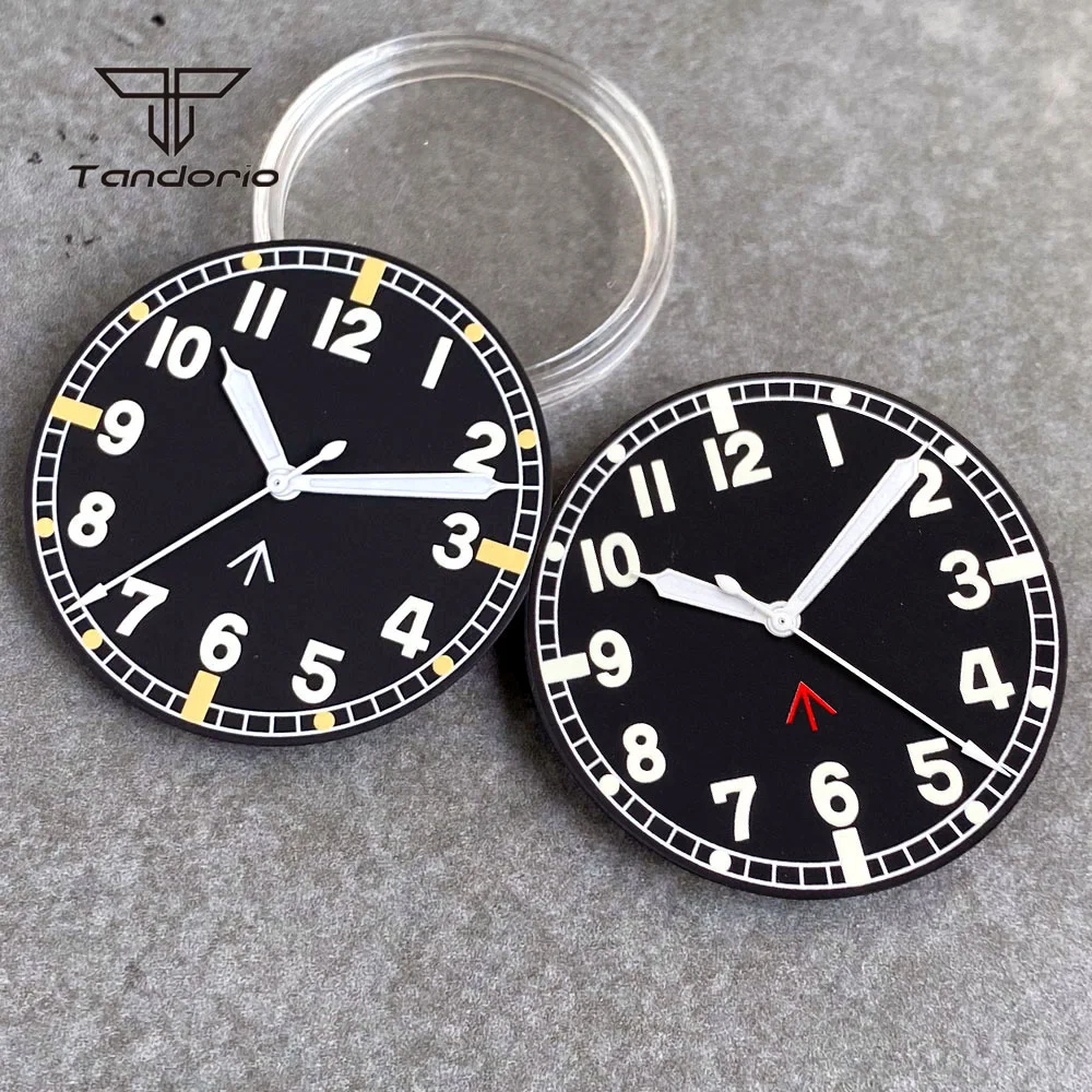 33.5mm Pilot Style Automatic Watch Dial Face+White Hands Arabic Numerals Fit NH35 NH36 Miyota82 ETA2824 PT5000 Wristwatch Parts