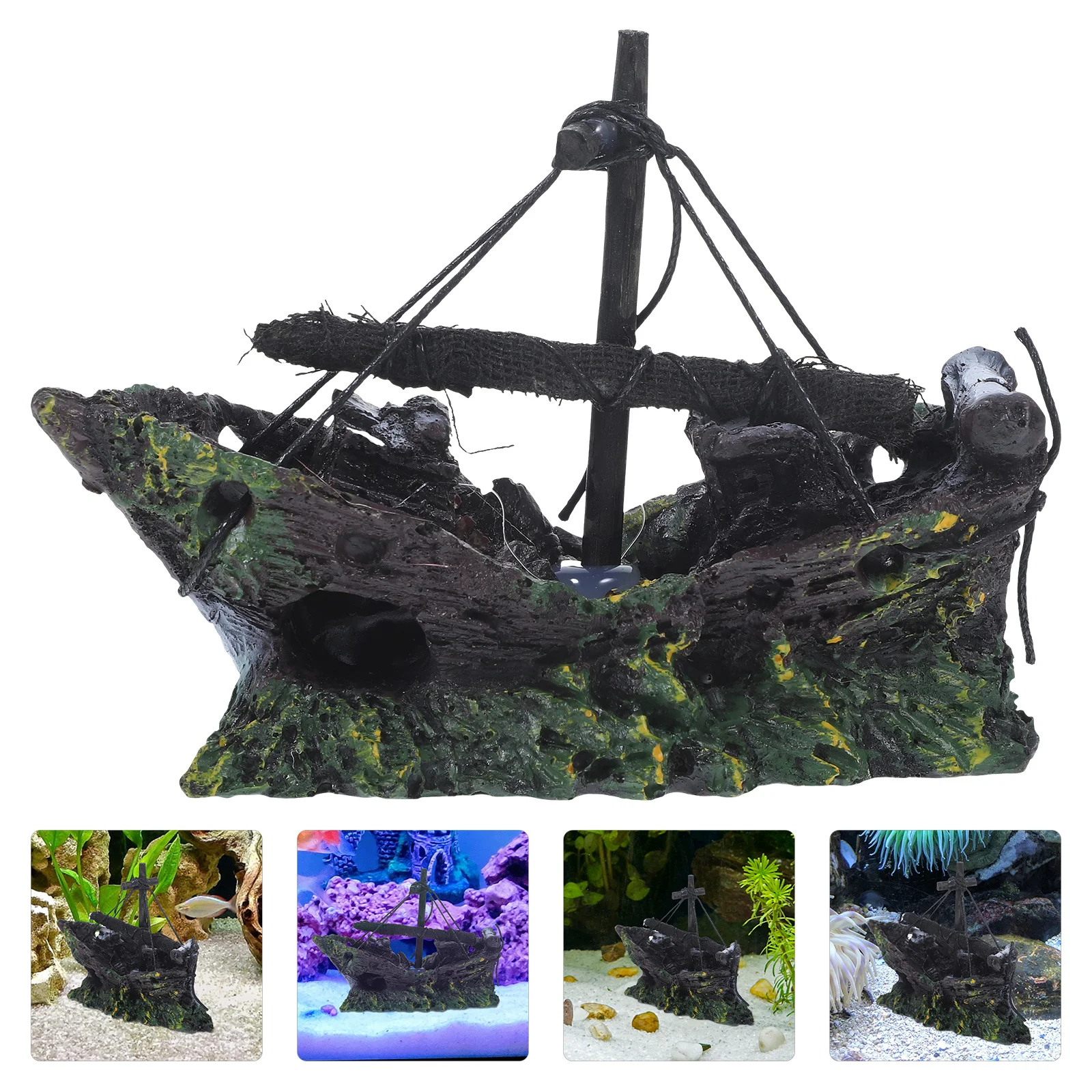 

1Pcs Aquarium Shipwreck Decor Resin Pirate Sunken Ship Broken Boat Hideout Lifelike Fish Tank Decoration Ornament