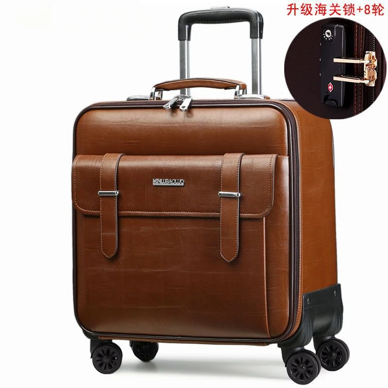 Wheelbarrow case universal wheel cowhide suitcase Business boarding bag Luggage leather case