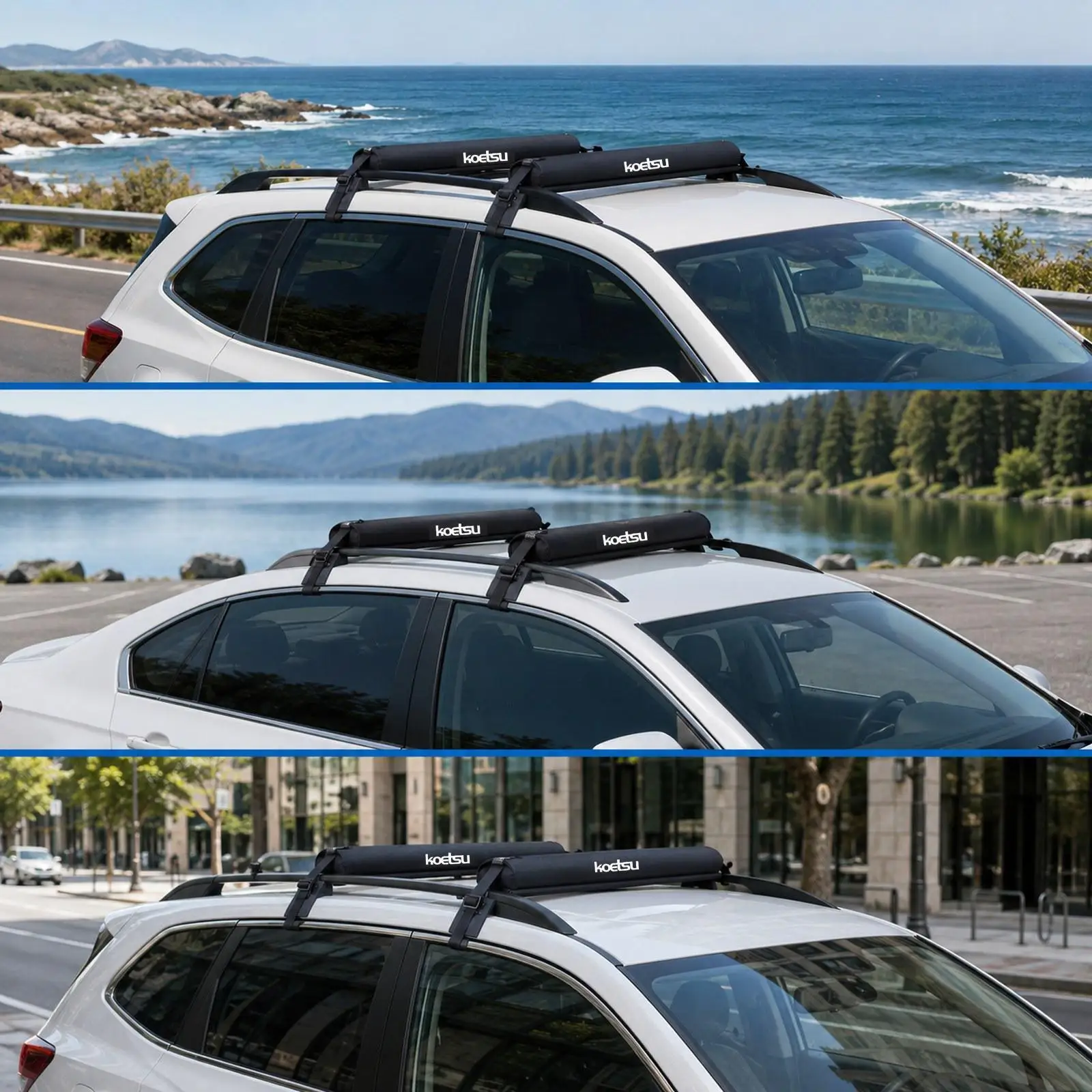 Universal Automotive Soft Roof Rack Pads PVC Sponge Crossbar Carrier for Kayak Snowboard Transport