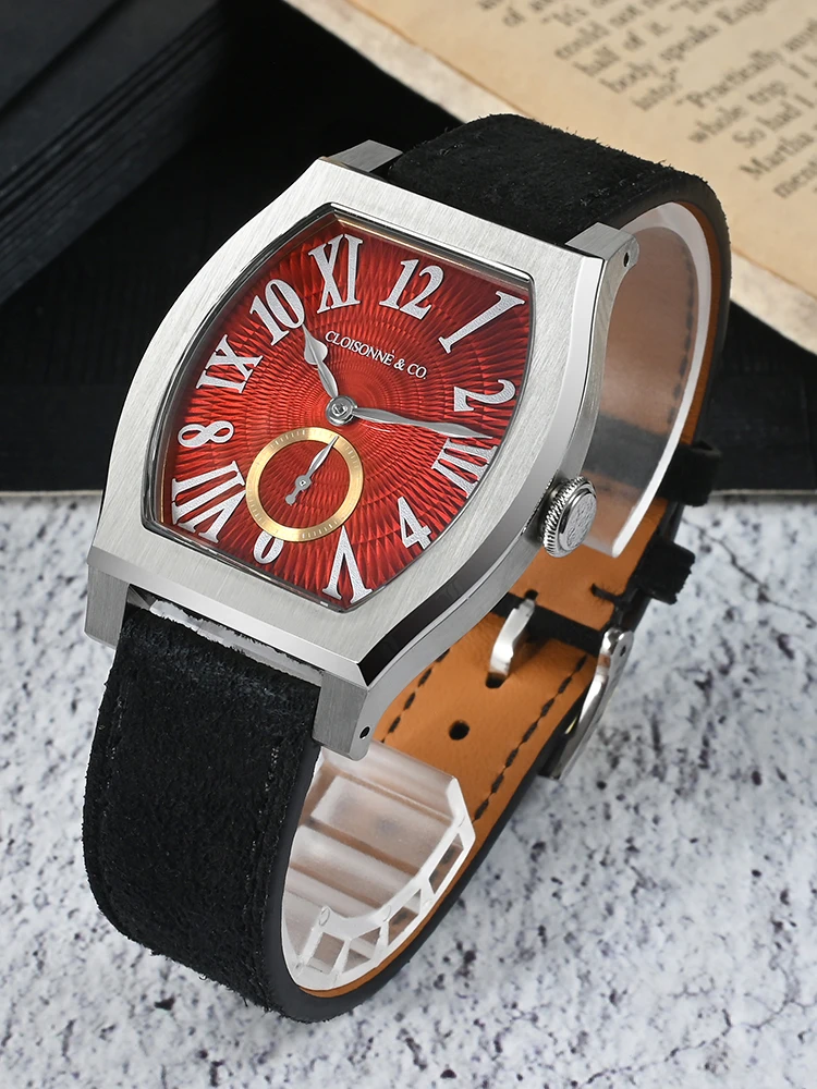 San Martin 36mm ETA 7001 Guilloche Dial Barrel Shaped Enamel Hand Luxury Men's Mechanical Watch Manual Winding Waterproof SN0100