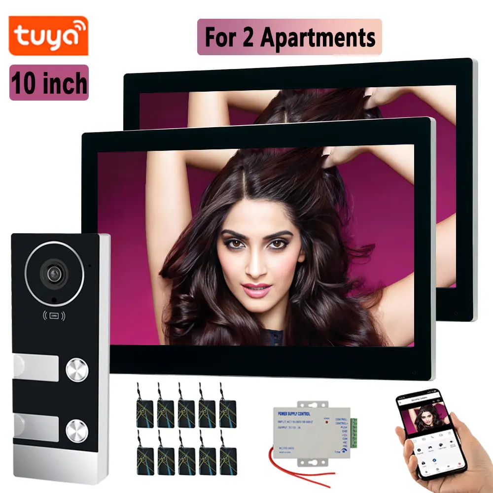 

5G Wifi TUYA Video Intercom 10 Inch 4 Wire Video Door Bell Intercom RFID Card Unlock 2-Unit Apartments Video Door Phone Intercom