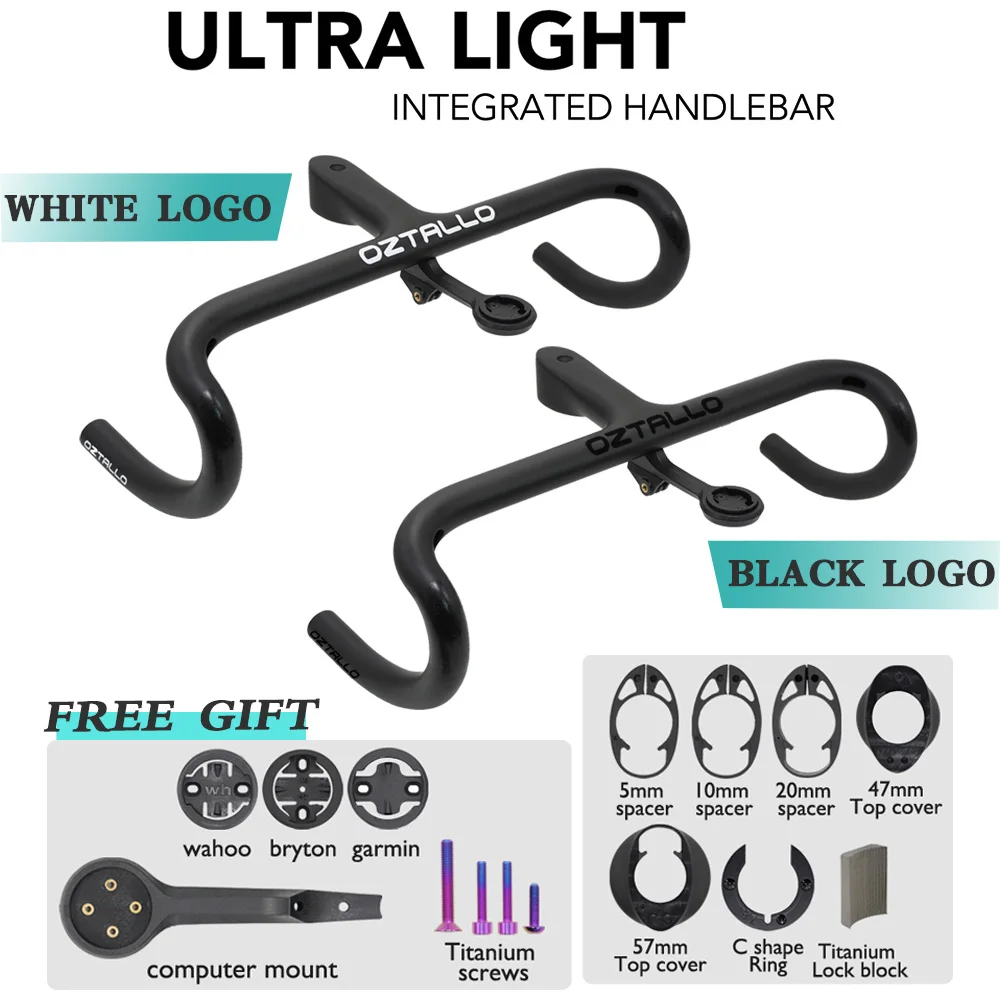 

OZTALLO Latest ultra-light carbon fiber curved handlebars28.6mm360-440mm built-in wiring racing road bike matte black handlebars