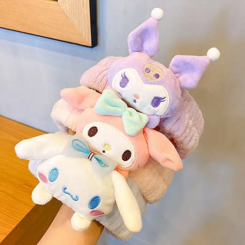 Sanrio Cinnamoroll Plush Doll Face Wash Makeup Hairband Kawaii Kuromi Melody Sweet Non Slip Elastic Cute Girl Hair Accessories