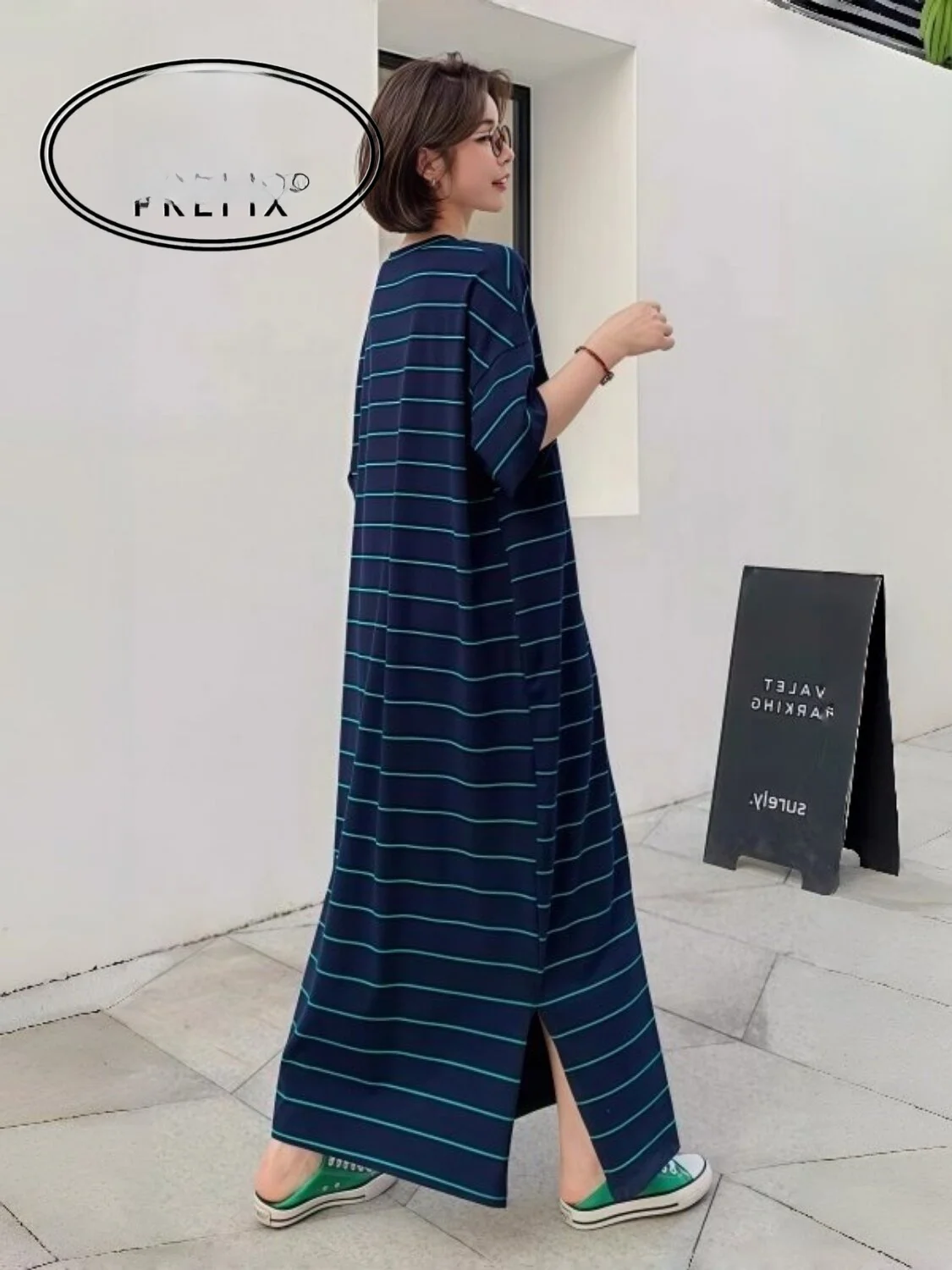 Loose Striped ort Sve Sp Dr Women's Casual Long Skirt Home Clothes GP Large Size Comfortable Spring Summer Dr