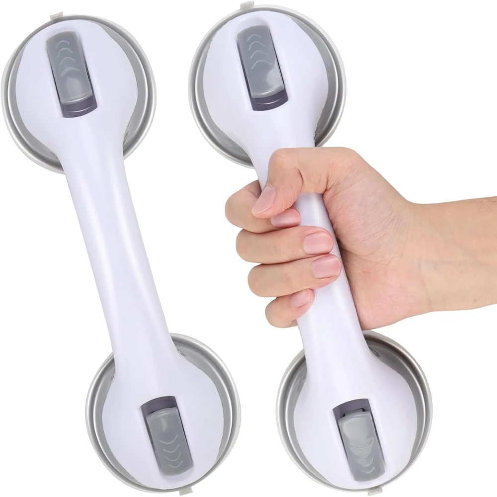 

10 Inch Shower Grab Handles,2pcs Grab Rails for Bathroom with Suction Cup,Shower Handles for Elderly Disabled Injured (Gray)
