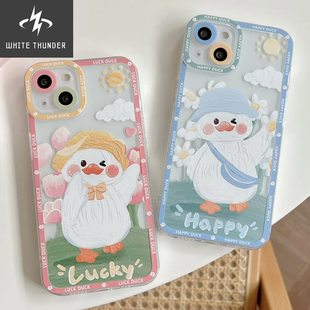 Cartoon Happy Duck Transparent TPU Phone Case For IPhone 13 Mini 11 12 Pro Max 11Pro XS Max X XR 6 6S 7 8 Plus