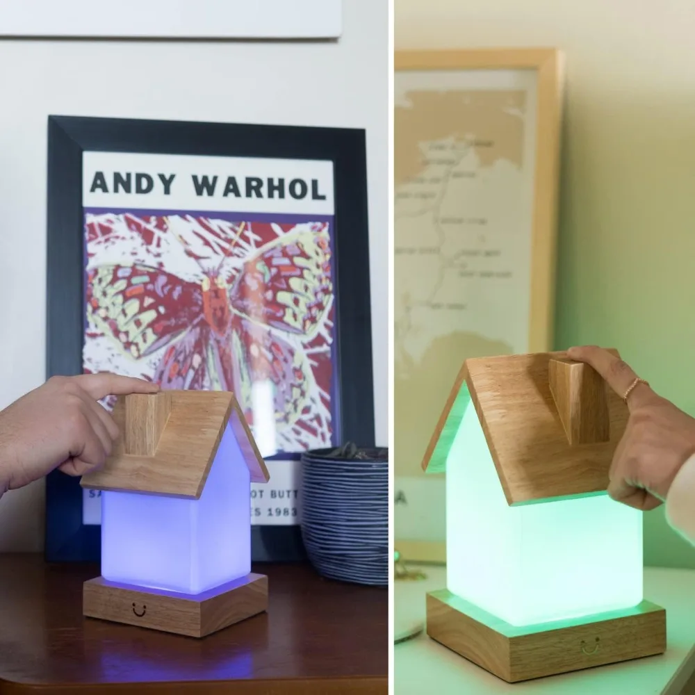 Extended WiFi Range Friendship Lamps - Bluetooth Compatible - Set of Four in Natural Wood & Glass Design for Home