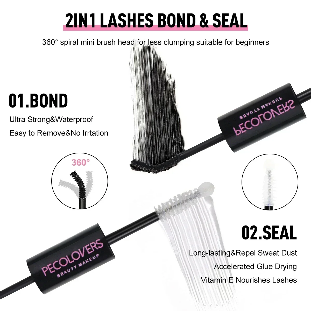 1PC กันน้ํามาสคาร่าสีดํา Strong Hold Lash Bond และซีล, 2-in-1 Lash กาวสําหรับ DIY Cluster Lashes & ขนตา