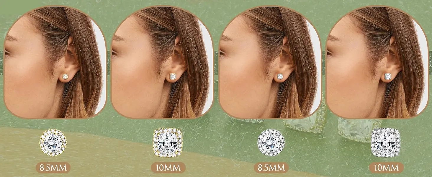 Drperfect 2 Paar Ohrstecker mit silbernen Nadeln für Damen und Herren, Ohrstecker mit Zirkonia-Halo, runde/quadratische Zirkonia-Ohrstecker – Detail 4