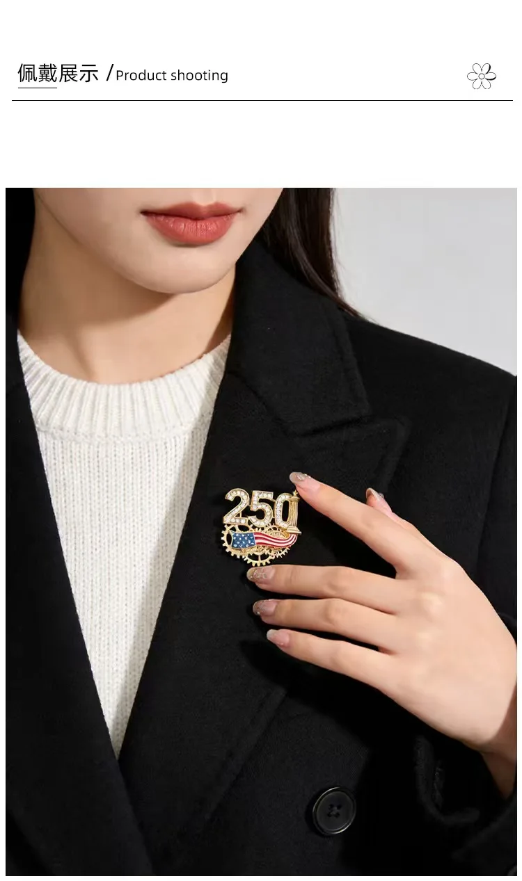 250th Anniversary of USA Brooch Rhinestone American Flag Gear Enamel Pin Patriotic Statue of Liberty Column Badge Independence D