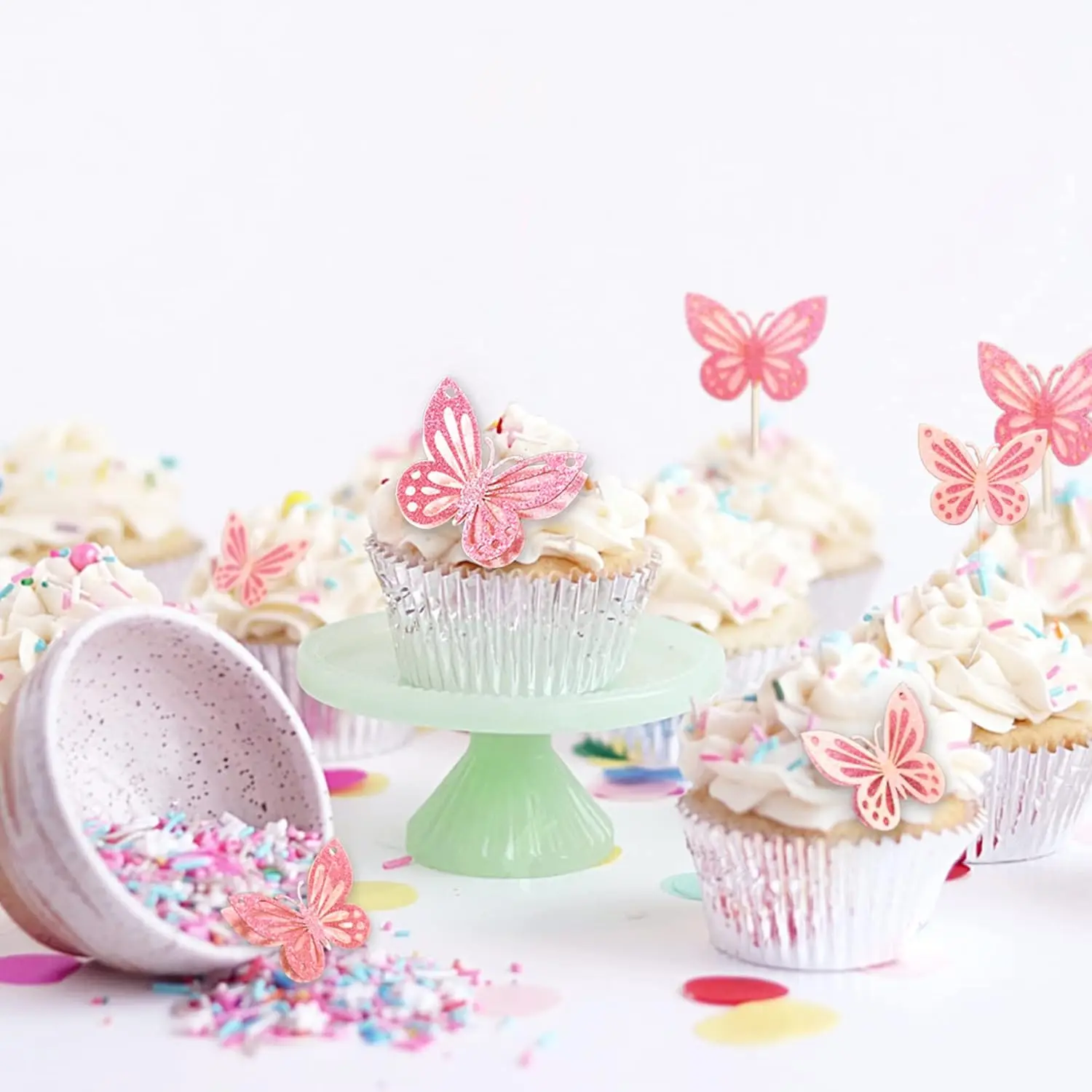 13-teiliger 3D-Schmetterlings-Cupcake-Topper für Mädchen und Frauen, alles Gute zum Geburtstag, Kuchendekorationen, Partydekorationen (Rosa) – Detail 3