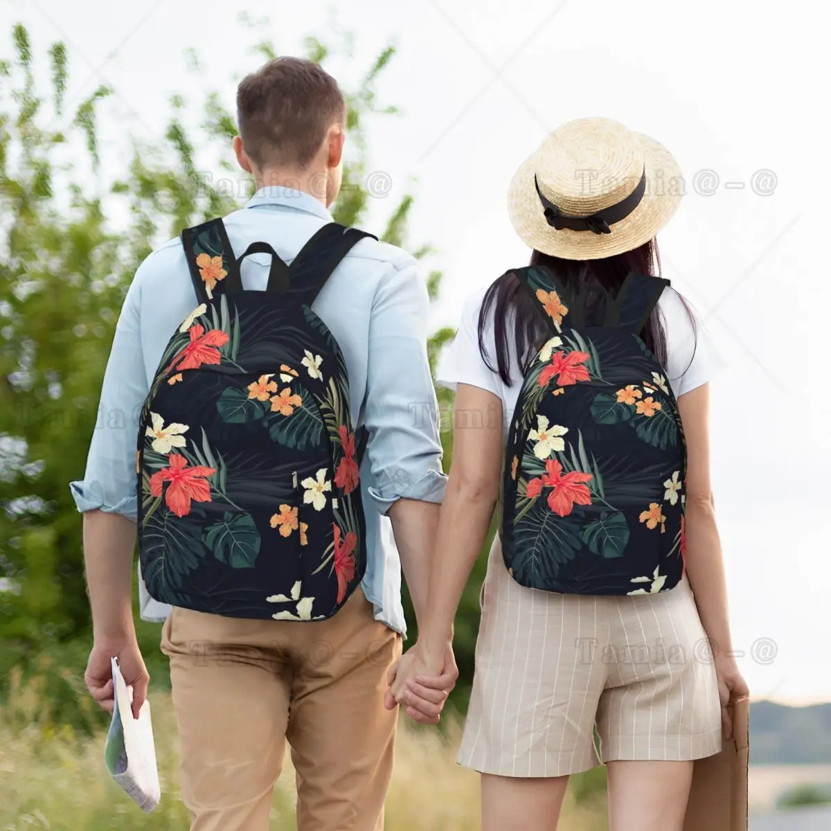 Dark Tropical Plants Flowers Student Backpack School Bag Hiking Travel Daypack for Boys Girls Bookbag Shoulder Bags