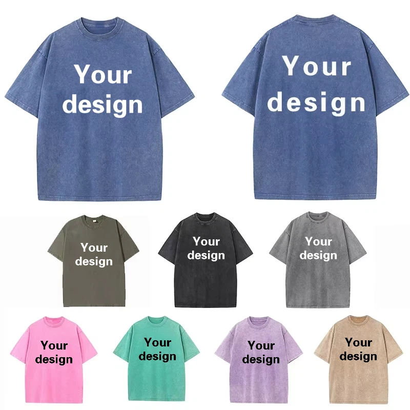 Summer 230g Retro Heavyweight Pure Cotton Round Neck T-shirt Custom Washed Loose Short Sleeved Oversize Men Top