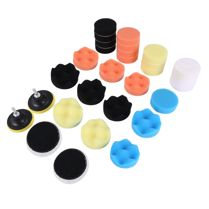 Polishing Pads Sponge,3 Inch Woolen Waxing Buffing Kits Compound Auto Car Polisher M10 Drill Adapter (31 Pcs)