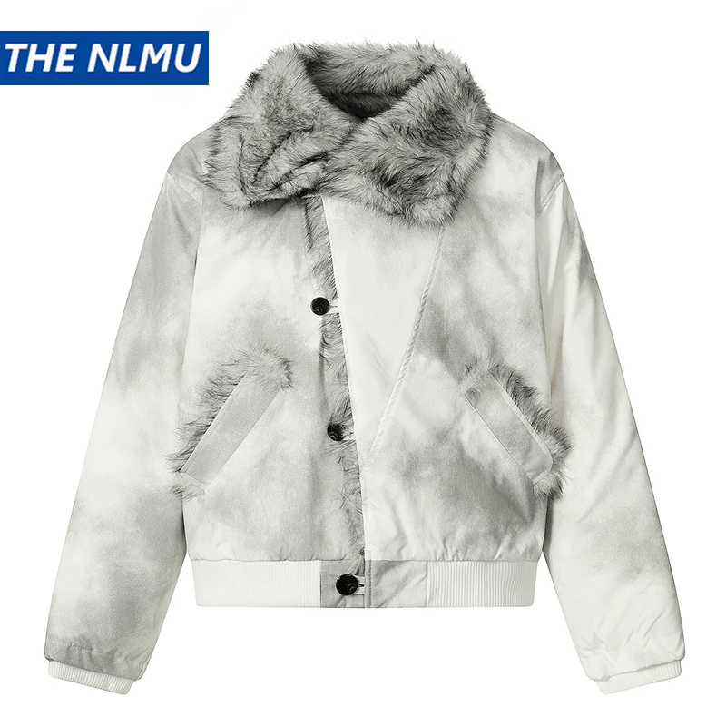 

2025 Winter Fur Jacket Vintage Unisex Fur Collar Coat Warm Padded Parka Hip Hop Streetwear Short Jackets