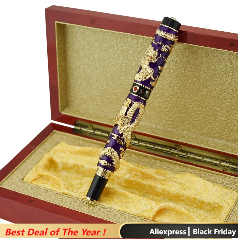 Jinhao Cloisonne Double Dragon Fude Fountain Pen Calligraphy Bent Nib Advanced Craft Writing Gift Pen for Business Graduate