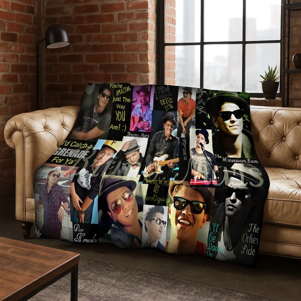 Bruno Mars Superstar Art Flannel Blanket,Cozy Soft Throw Blanket for Home Bedroom Bed Sofa Picnic Office Cover Gift Kid