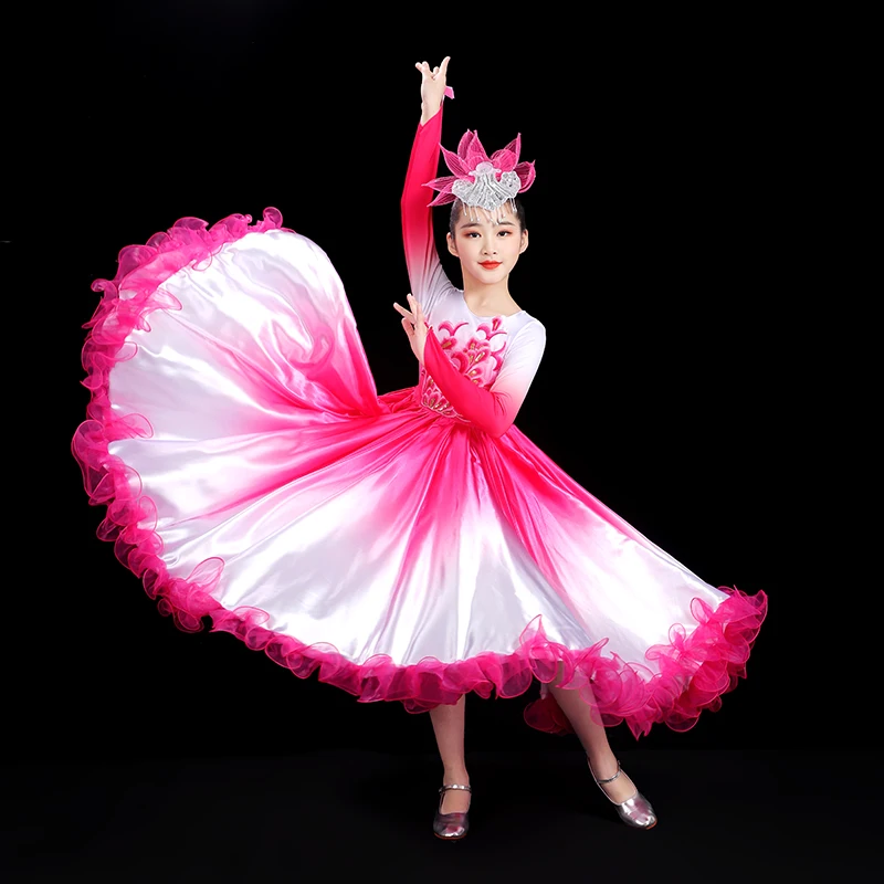 

Пышные юбки для испанских танцев фламенко для девочек, вращающиеся на 360/540/720 градусов, для хоровых выступлений и сценических представлений