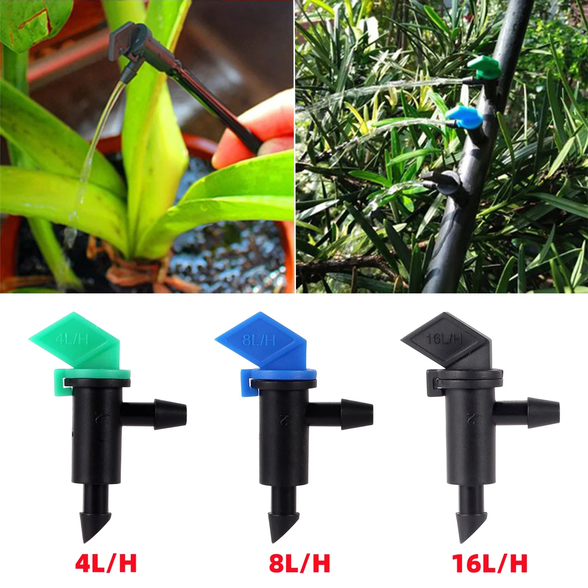 Garden Irrigation Drip Emitter 4L 8L 16L Flag-shaped Adjustable Dripper 1/4