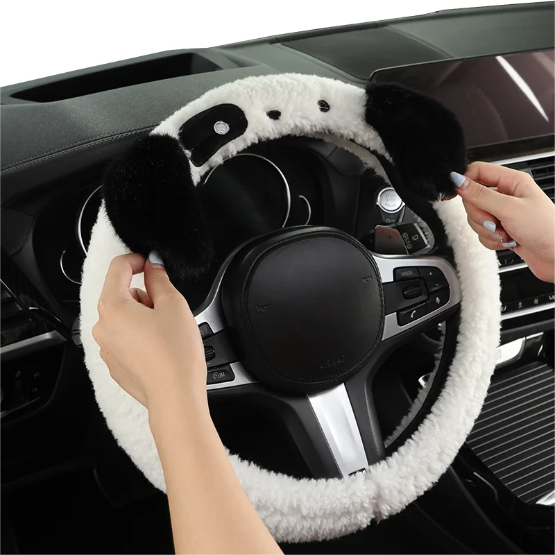 

Plush Cartoon Car Steering Wheel Cover without Inner Ring, Non-slip, Breathable, Universal, 15 in, Approx. 38.1cm, New, Winter