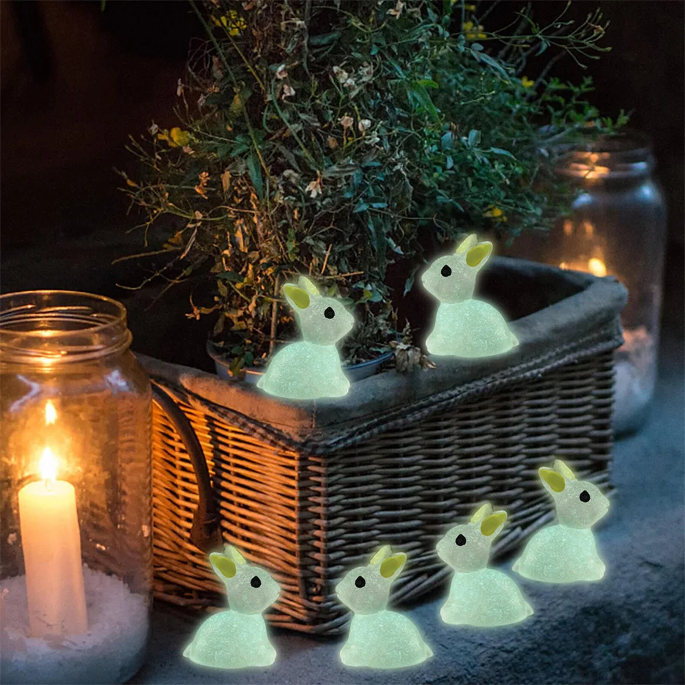5pcs ornamenti di coniglio luminoso simpatici Mini animali coniglietto Micro paesaggio ornamento incandescente statua in miniatura giardino decorazioni per la casa