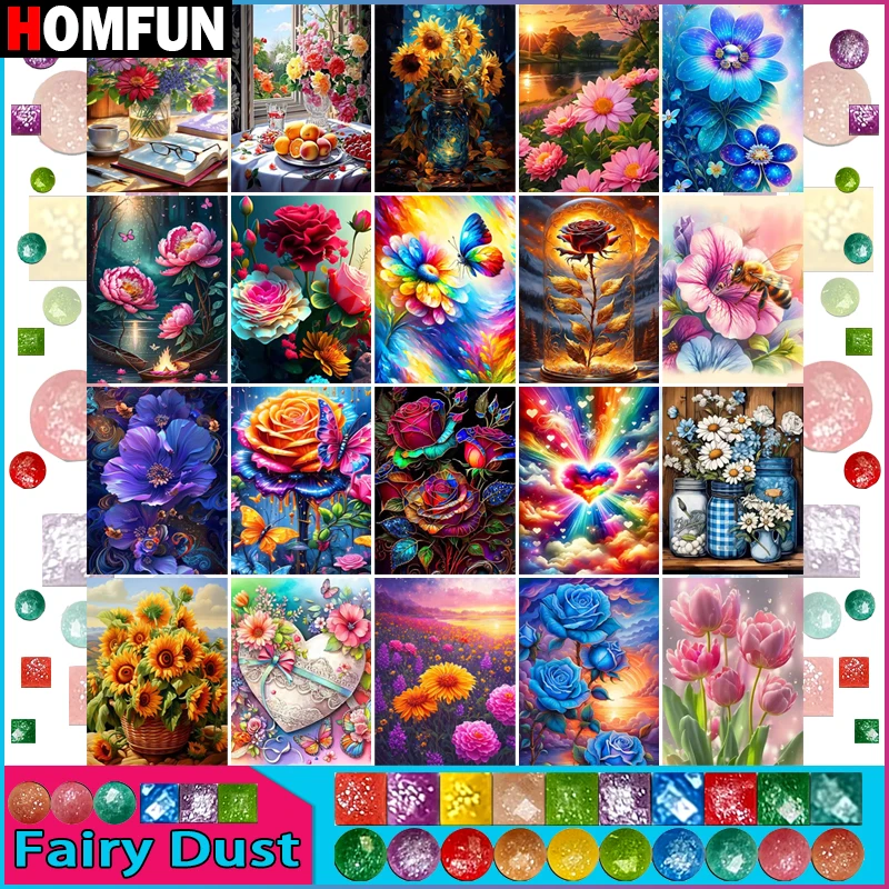 HOMFUN Fairy Dust Diy Full Square Round Drill 5D Diamond Painting Diamond Embroidery "Flower Rose Sunflower" Home Decor Gift
