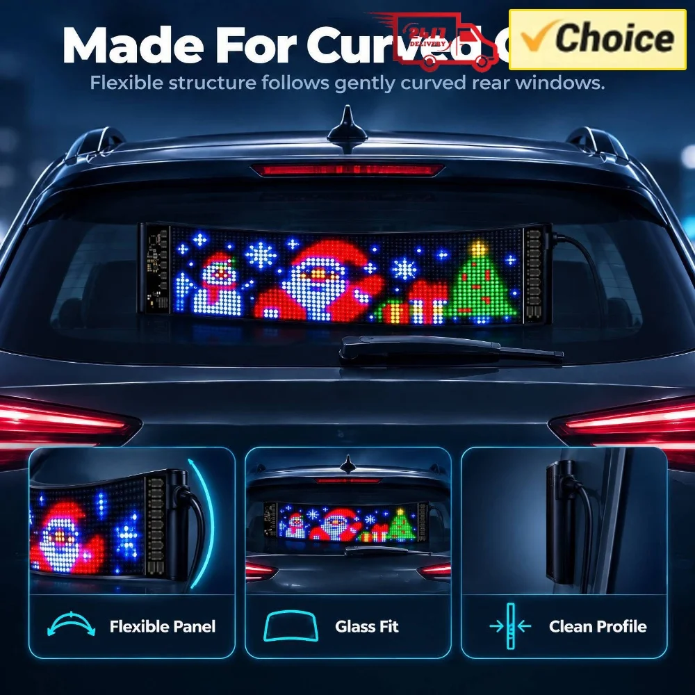 Animated Christmas Led Matrix Panel App-Controlled Car Pixel Christmas Lights with Custom Text Car Rear Window LED Display Panel