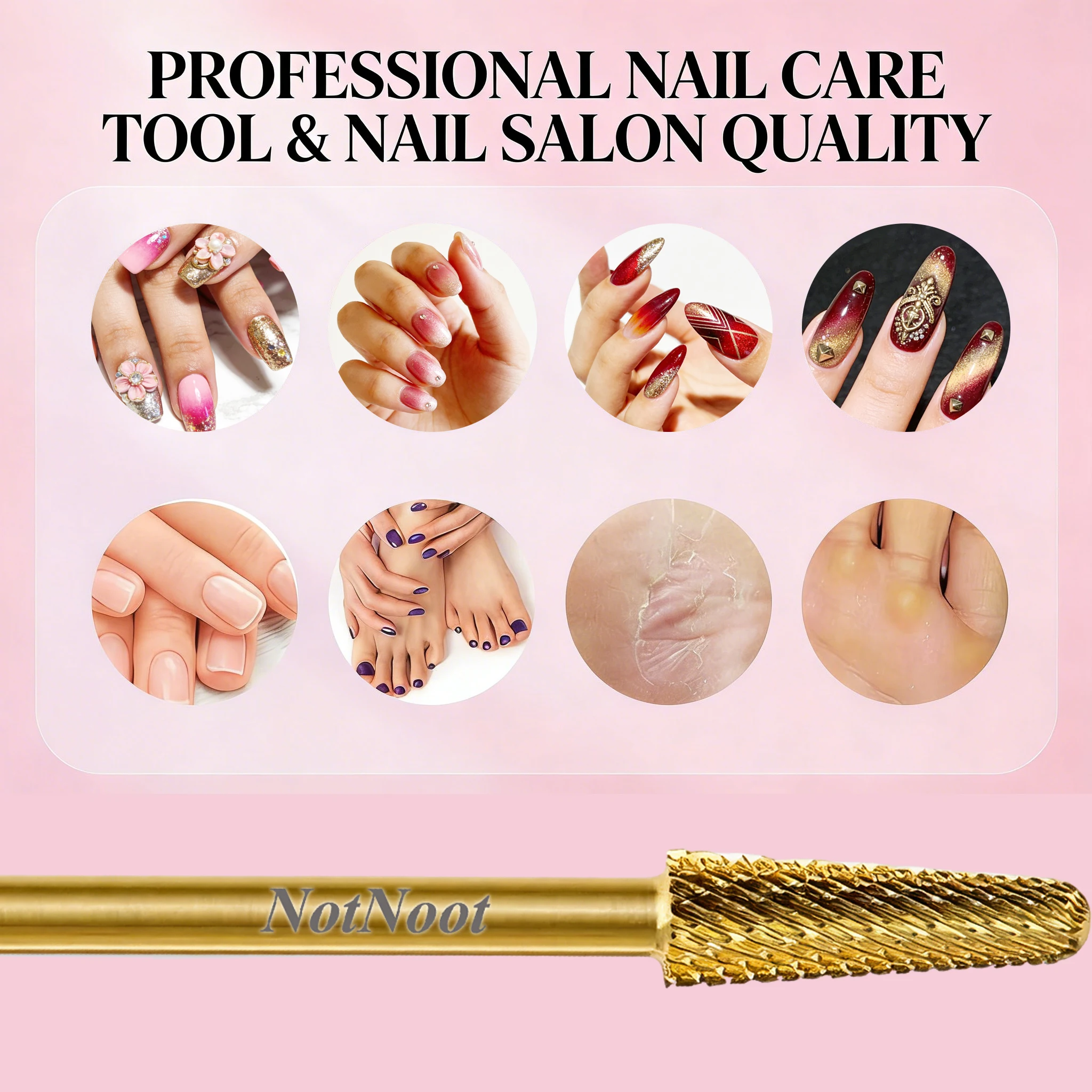 NotNoot 1 Stück Nagelbohrer, 3/32'' Hartmetall Multifunktionsbohrer, Geeignet für Maniküre Pediküre Nagelhaut Gel Polieren, Gold – Detail 5