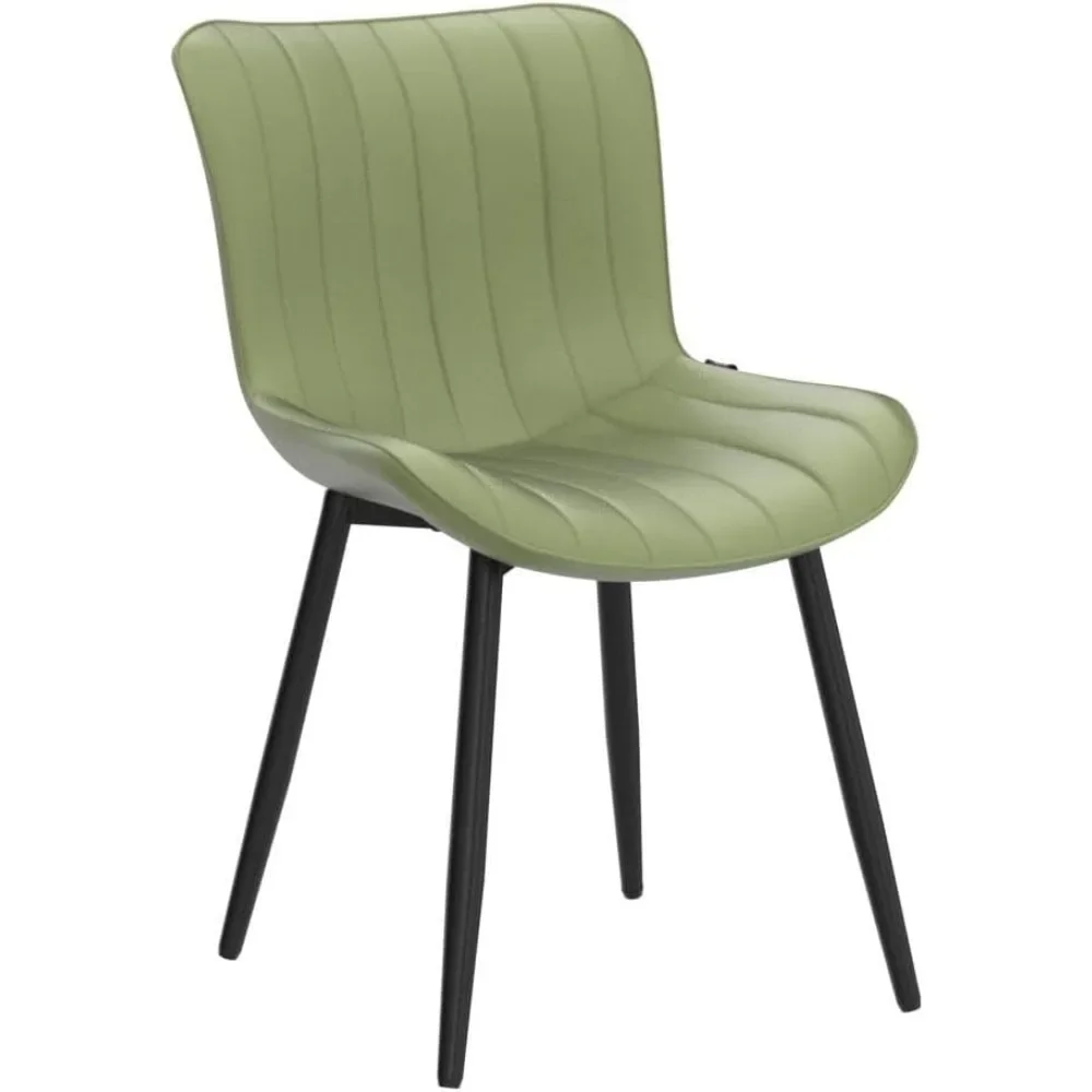 A set of 2 cushioned green dining chairs with armless faux leather edges and cushioned metal backrestsLMYX