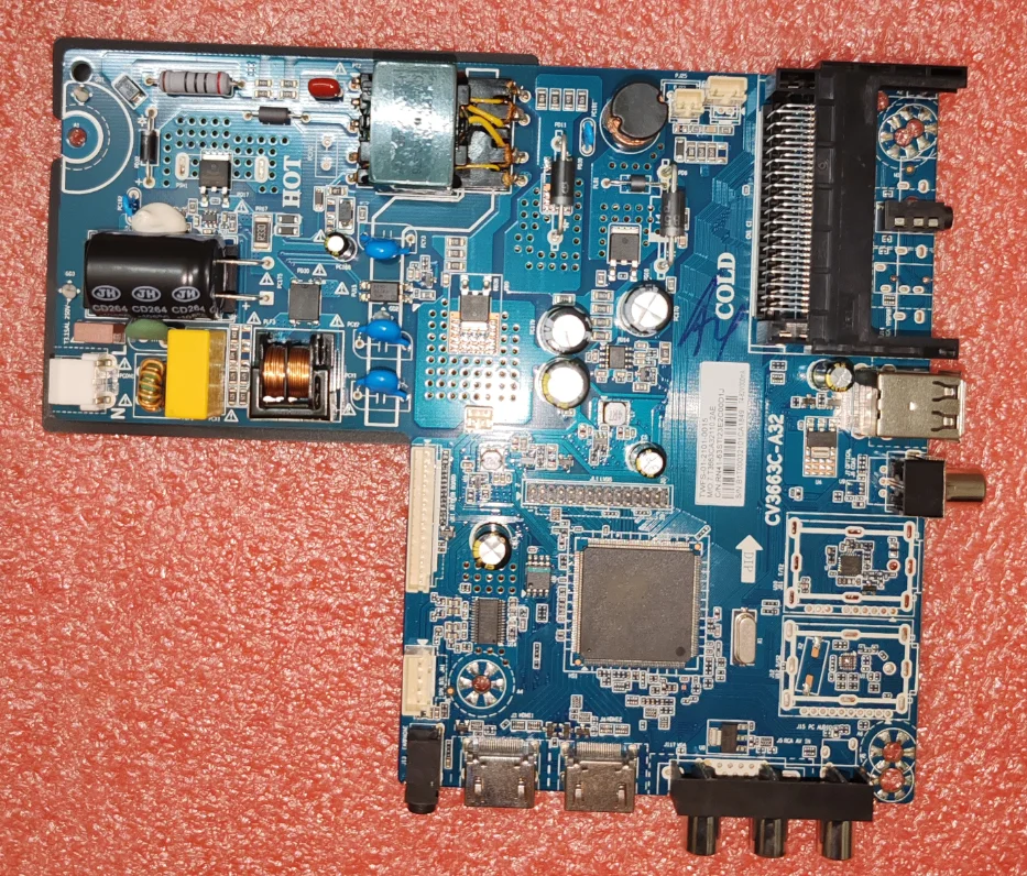 CV3663C-A32  Three in one TV motherboard, physical photo, tested for 74-82v 300ma  1366x768