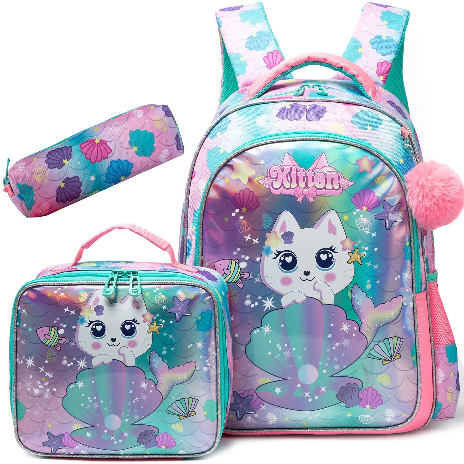 

Backpack for Girl with Lunch Bag and Pencil Case 3pcs Girls School Bags for Elementary Student Girls