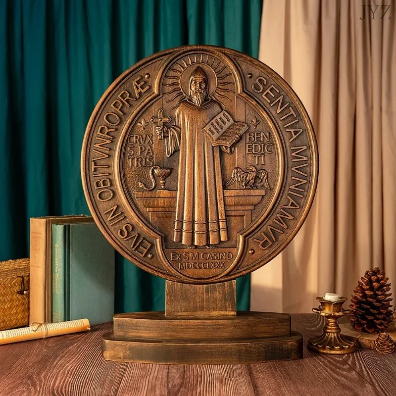 Vintage Religious Nucia's Order of Saint Benedict, Double-sided Church Catholic Saint Statue