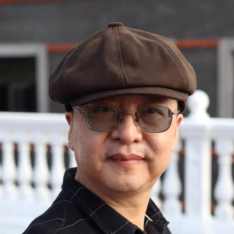 Men For Cap  Genuine Suede Leather Duckbill Boina Thin Berets Hats For Men/Women Leisure Black/Brown Fitted Duckbill Bonnet