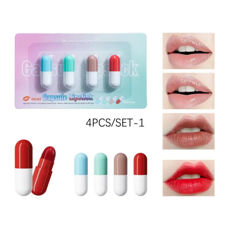 Capsule Lippenstift Set Non-Stick Cup Waterdichte Niet-Vervagende Mini Lippenbalsem Lippenstift Make-Up Sexy Vrouwen Rode Lipgloss Maquillaje