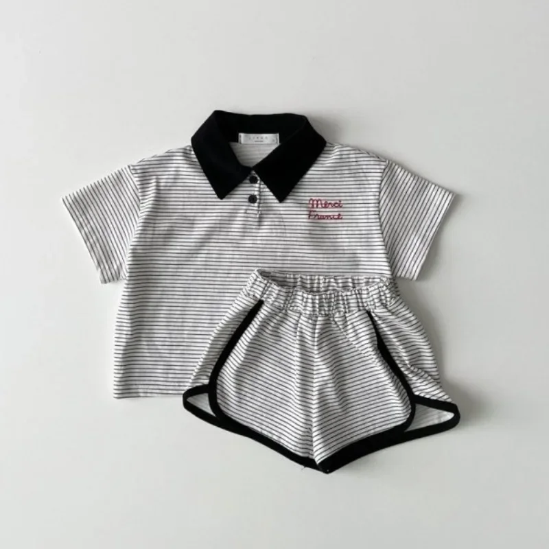 

Baby Ins Cotton Striped Clothing Set Kids Girls Summer Short Sleeve Sports Suit Polo T-shirt +Short Boys 2Pcs Casual Tracksuits