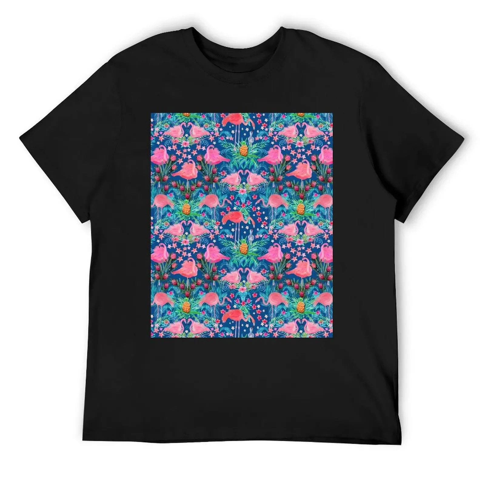 

Flamingo watercolor pink Paradise with hibiscus flowers, protea flowers and palm leaves T-Shirt