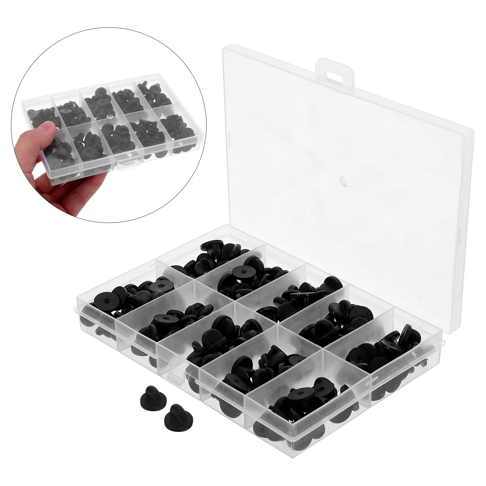 

150pcs Locking Backs Secure Rubber Pin Keepers Brooches Badges Medals Universal Non-Slip Backings With Storage Case For Lapel