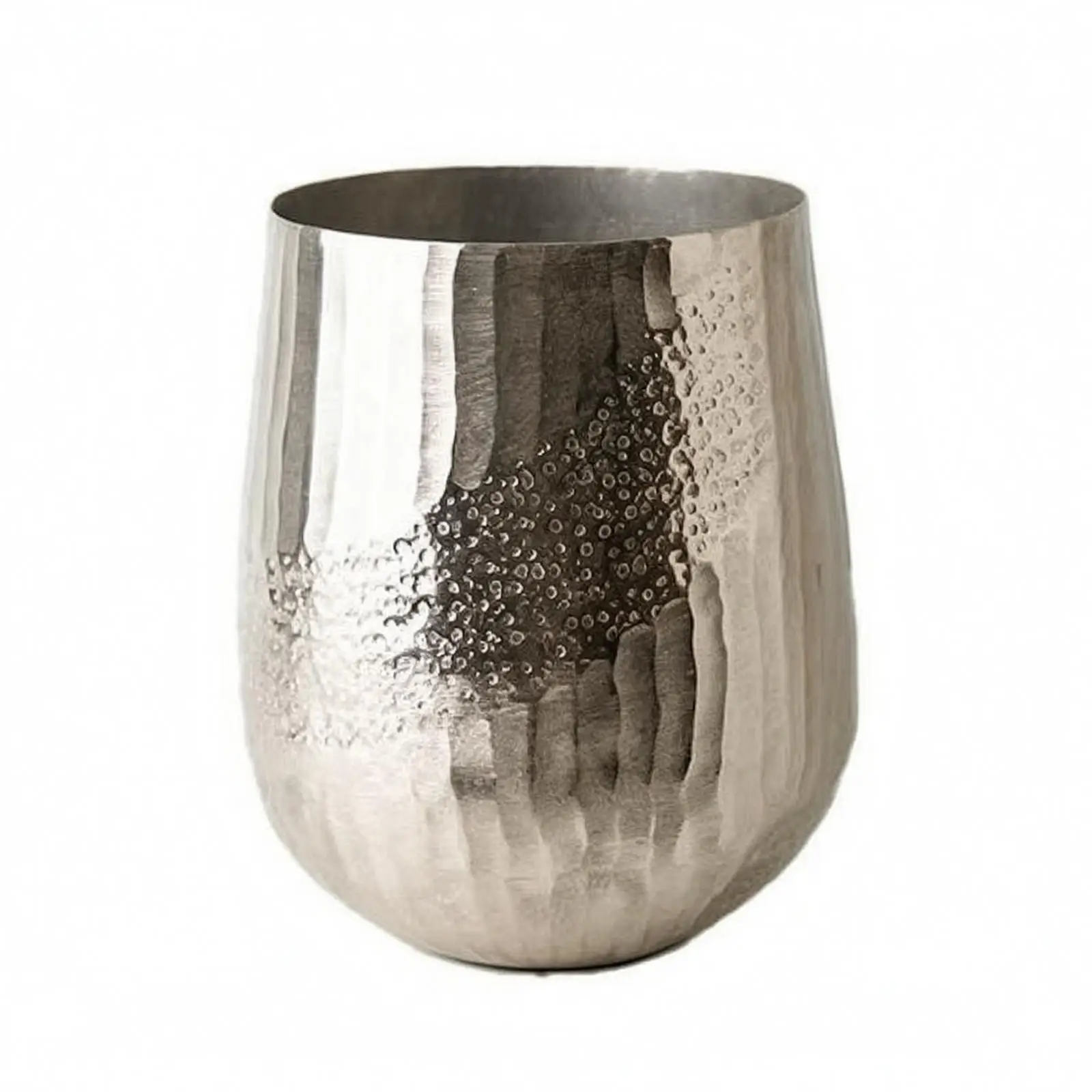 Aluminum Decorative Vase Silver Hammered Bubble Texture Artistic Tabletop Flower Vase for Console Shelf Dining Table